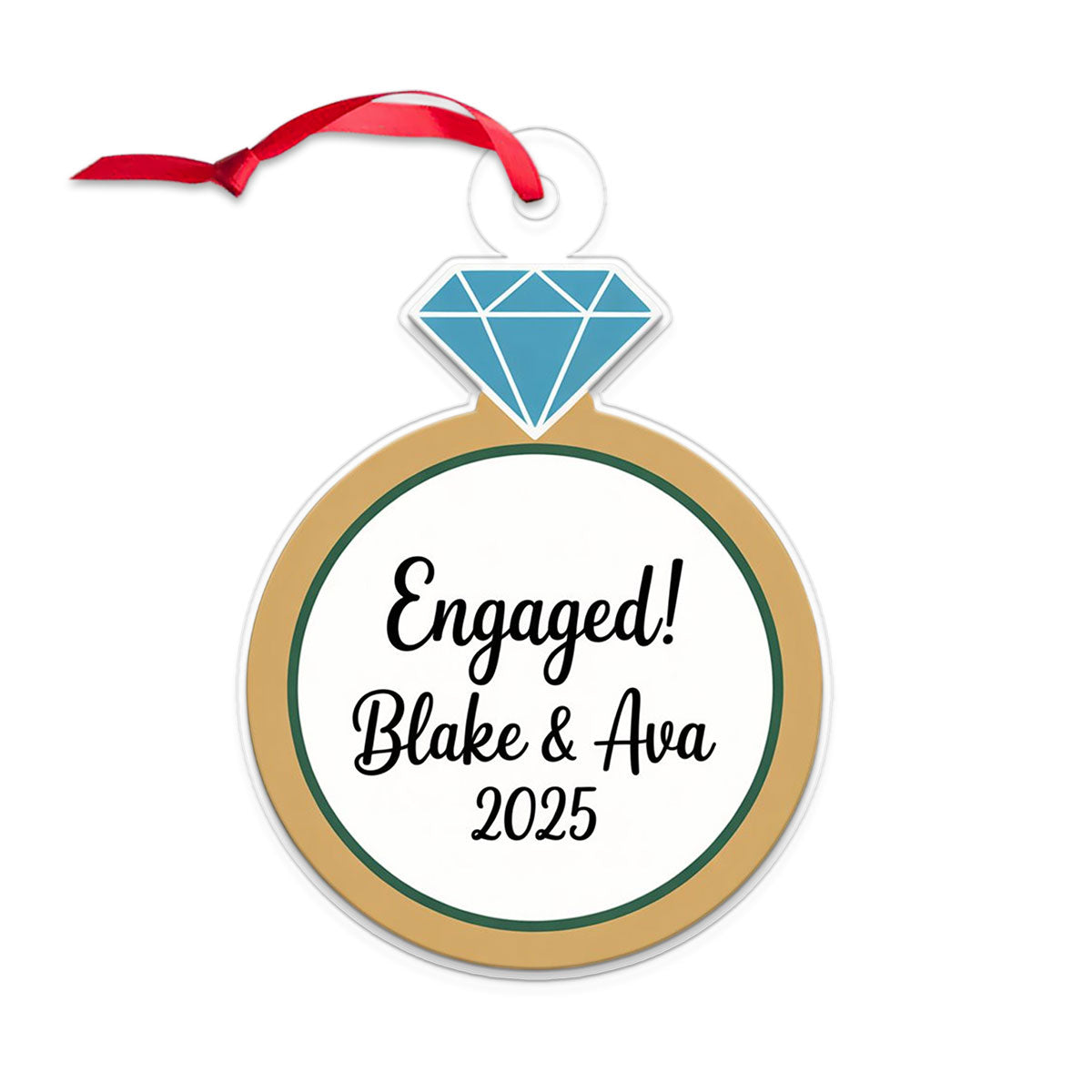 Custom Diamond Ring Ornament, Personalized Wedding Ornament, Engagement Ring Keepsake, Holiday Romance Gift, Unique Christmas Decoration