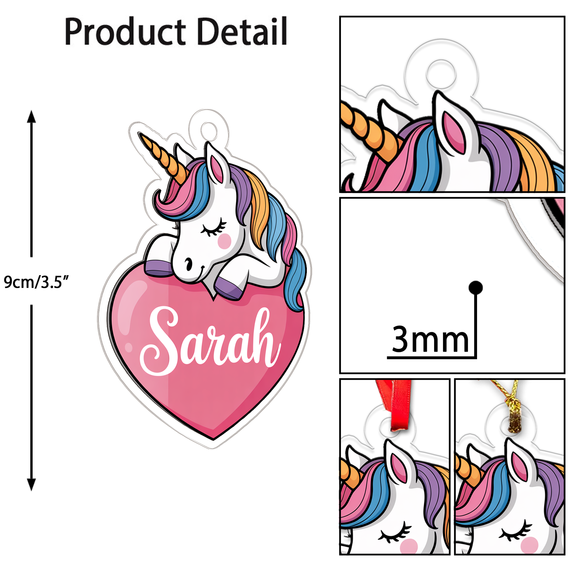 Personalized Cute Unicorn In Heart Ornament, Little Princess Ornament Gift For Girls, Christmas Decor, Unicorn Lover Gift