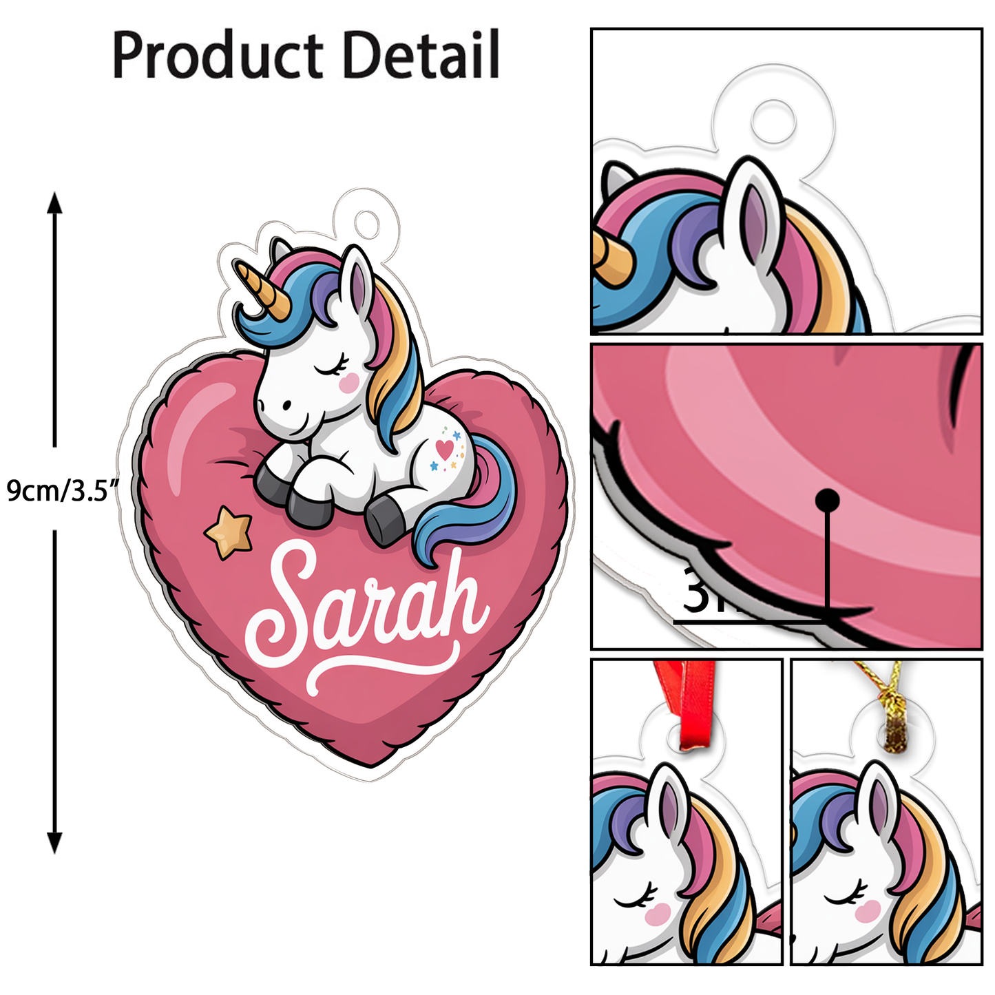 Personalized Cute Unicorn With Heart Ornament, Little Princess Ornament Gift For Girls, Christmas Decor, Unicorn Lover Gift