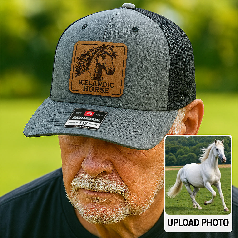 Personalized Horse Photo Leather Patch Hat | Custom Pet Photo Trucker Hat | Horse Lovers Gift THUC99P03