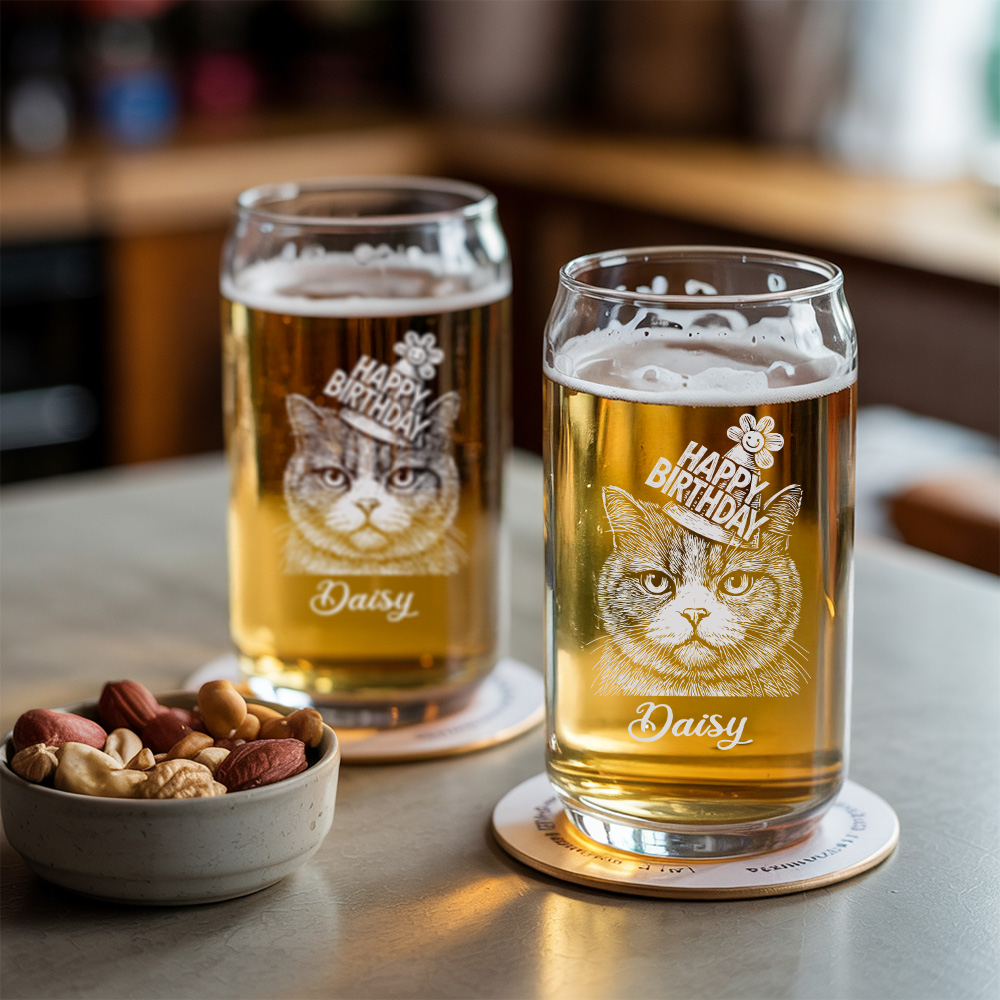 Custom Photo Cat Poitrait Beer Glasses | Personalized Cat Photo Beer Can Glasses | Cat Lover Gift TNNGL31