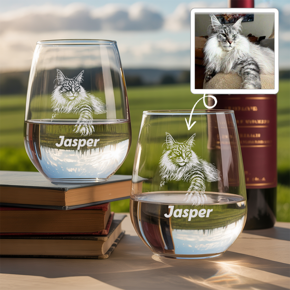 Custom Photo Cat Stemless Wine Glass | Personalized Cat Photo | Gift for Cat Owners TNNGL09