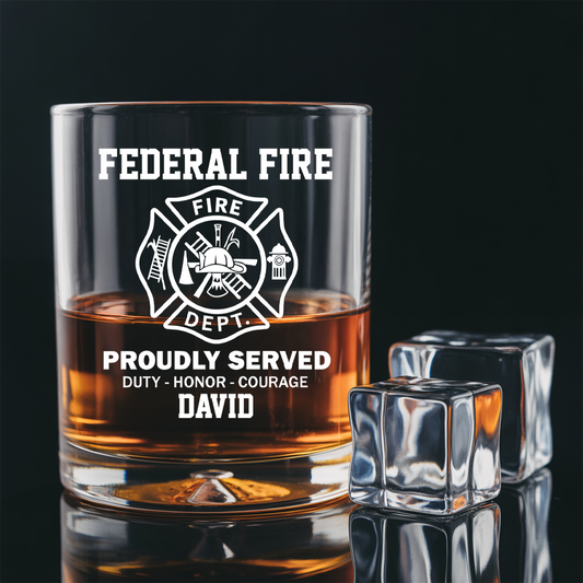 Personalized Proudly Served Duty Honor Courage Decanter Set, Gift For Fireman, First Responder Gift TNN038
