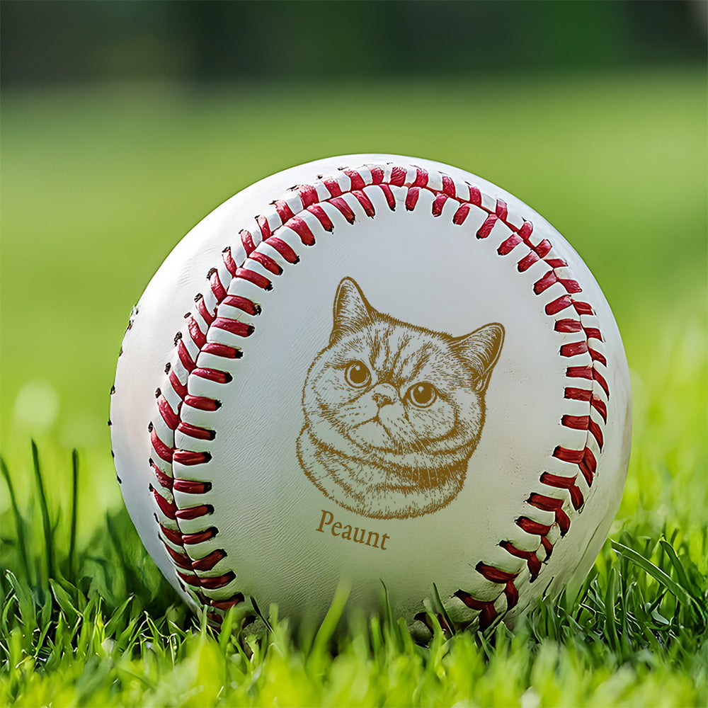 Custom Cat Photo Baseball Gift, Engraved Pet Portrait Photo Baseball Ball, Cat Memorial Keepsake TNBA033