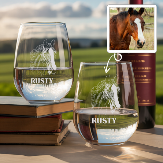 Custom Photo Horse Stemless Wine Glass | Personalized Horse Photo | Horse Lover Gift TNNGL17