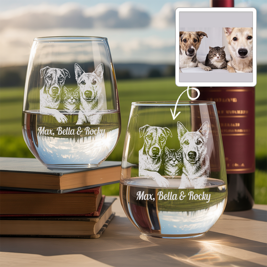Custom Photo Dog & Cat Stemless Wine Glass | Personalized Pet Photo Stemless Wine Glass | Gift For Pet Owners TNNGL08