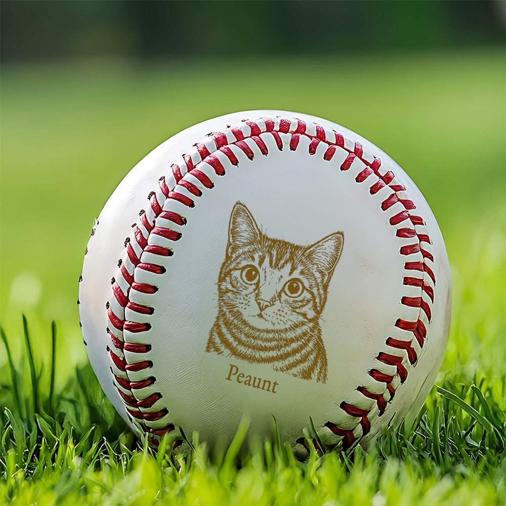 Custom Cat Photo Baseball Gift, Engraved Pet Portrait Photo Baseball Ball, Cat Memorial Keepsake TNBA032