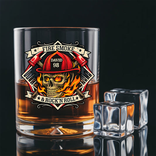 Personalized Fire Smoke & Rock n Roll Decanter, Gift For Fireman Decanter With Whiskey Glasses Set, First Responder Gift TNN025