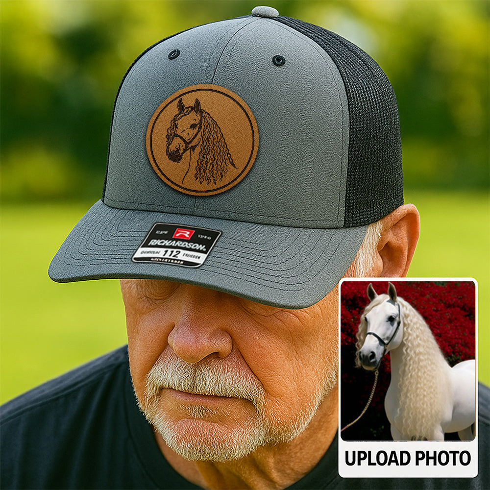 Personalized Horse Photo Leather Patch Hat | Custom Horse Photo Trucker Hat | Gift For Horse Farm Lovers THUC9907