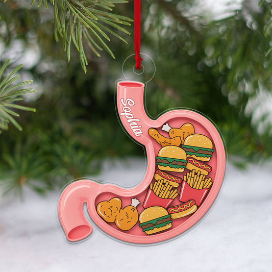 Personalized Human Stomach Anatomy with Fast Food Ornament, Custom Funny Christmas Ornament, Medical Gift, Unique Keepsake