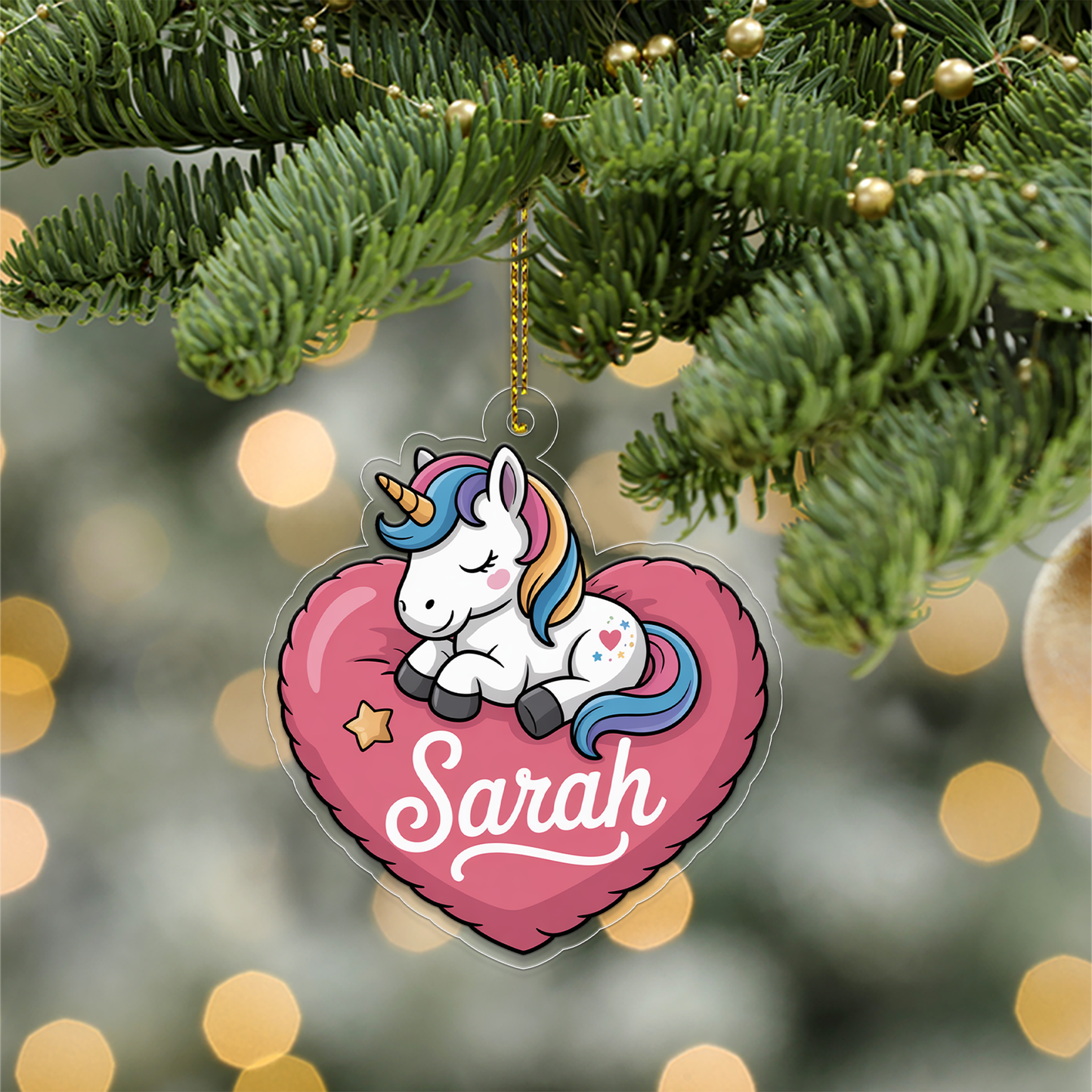 Personalized Cute Unicorn With Heart Ornament, Little Princess Ornament Gift For Girls, Christmas Decor, Unicorn Lover Gift