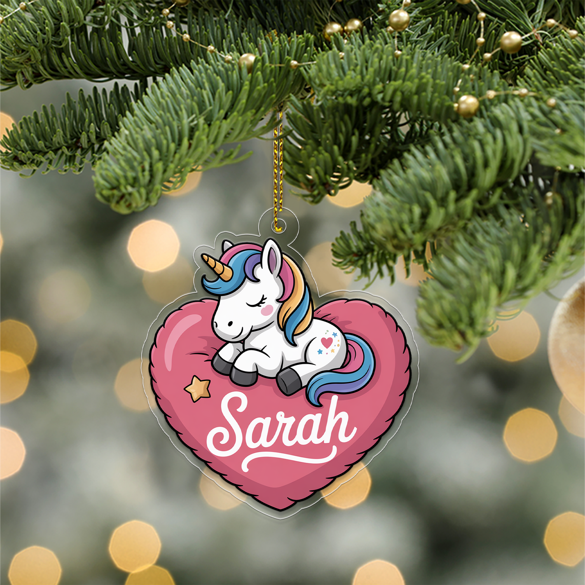 Personalized Cute Unicorn With Heart Ornament, Little Princess Ornament Gift For Girls, Christmas Decor, Unicorn Lover Gift
