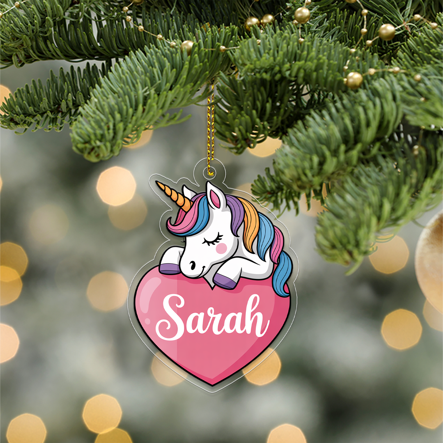 Personalized Cute Unicorn In Heart Ornament, Little Princess Ornament Gift For Girls, Christmas Decor, Unicorn Lover Gift
