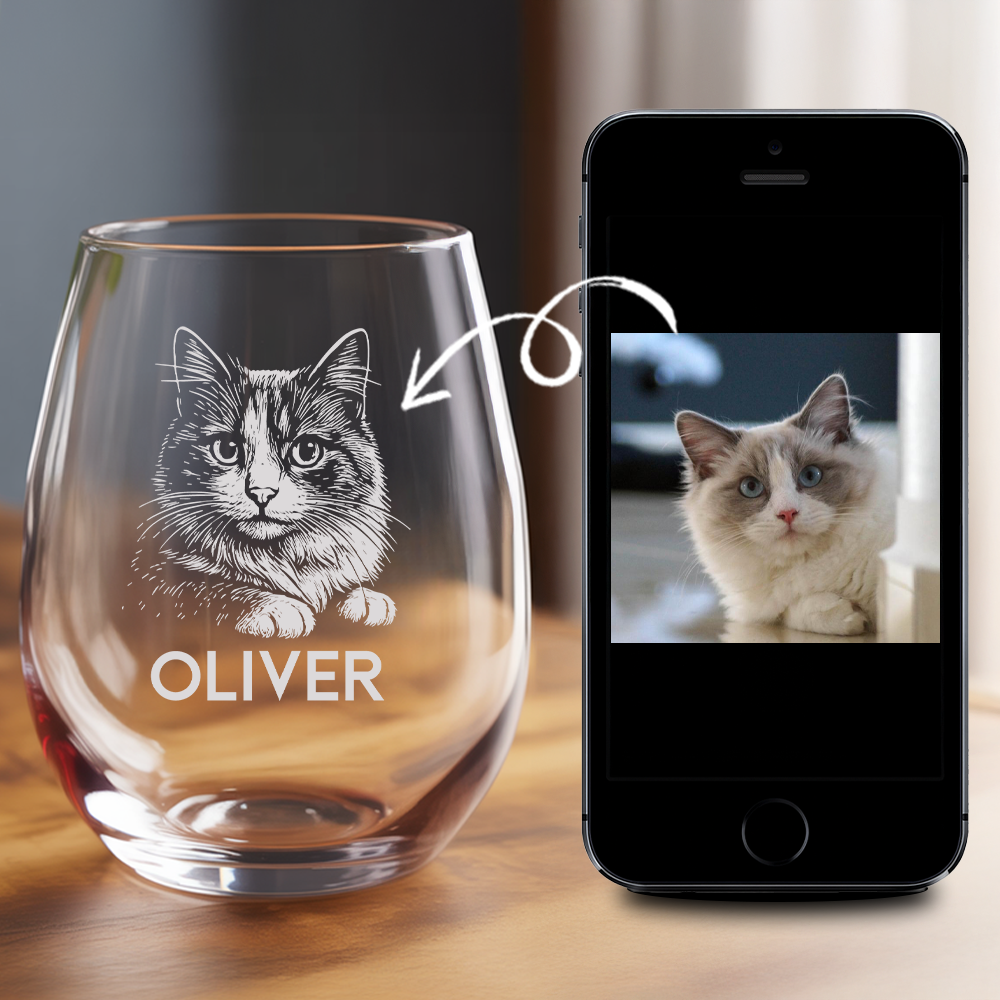 Custom Photo Cat Stemless Wine Glass | Cat Photo Stemless Wine Glass | Cat Lover Gift TNNGL10
