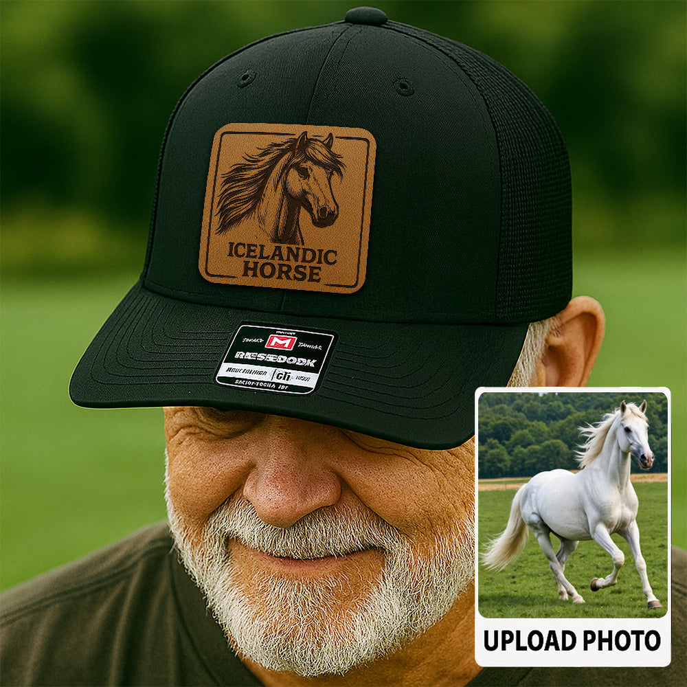 Personalized Horse Photo Leather Patch Hat | Custom Pet Photo Trucker Hat | Horse Lovers Gift THUC99P03