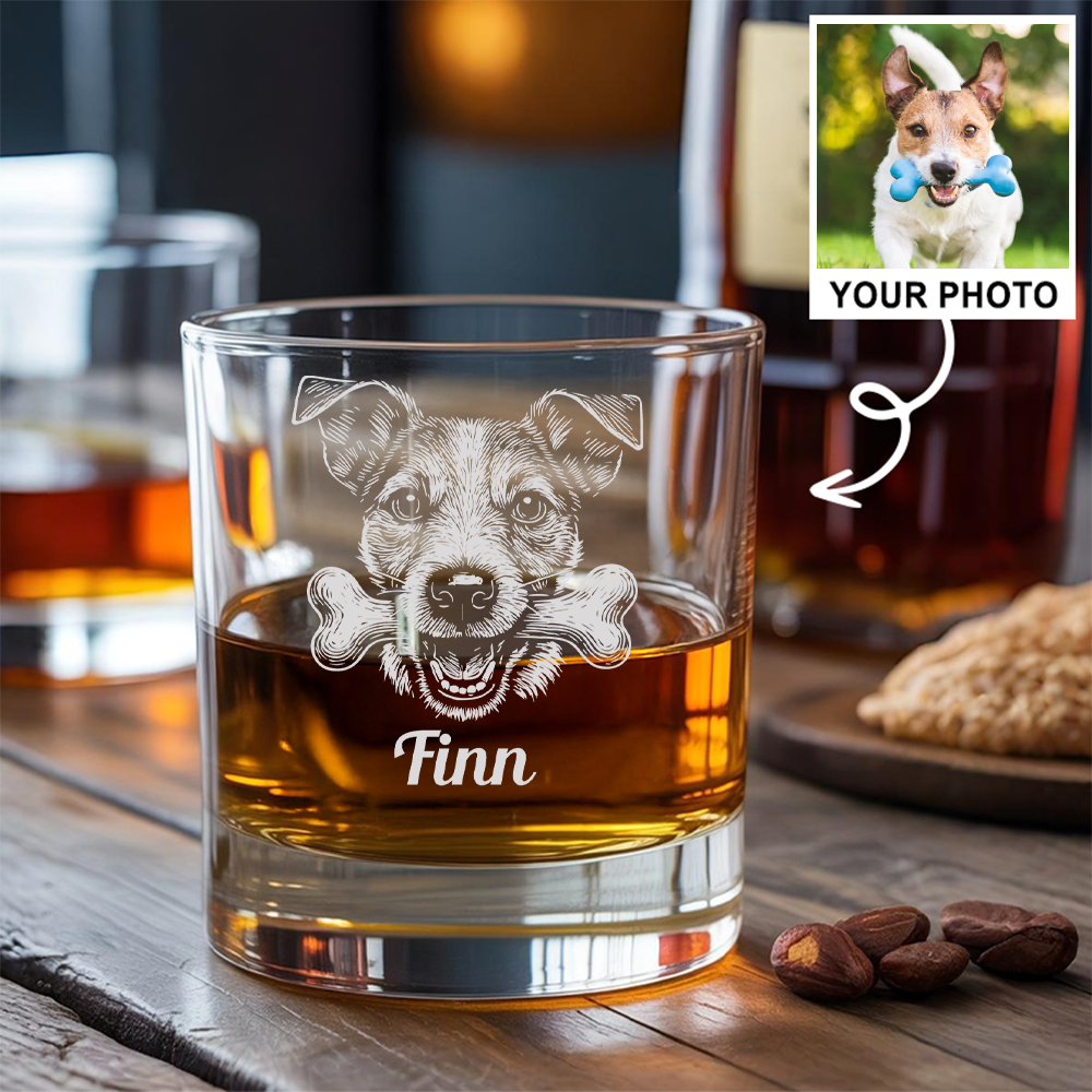 Custom Pet Portrait Whiskey Glass, Engraved Dog Portrait Gift, Pet Photo on Glass, Gift For Dog Lover TNNGL40