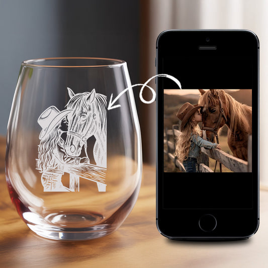 Custom Photo Horse Stemless Wine Glass | Personalized Pet Photo Stemless Wine Glass | Gift For Pet Owners TNNGL55