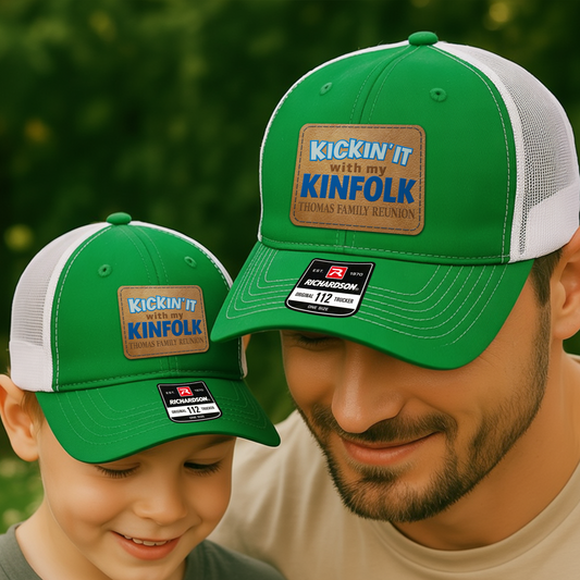 Family Trucker Hat – “Kickin’ It With My Kinfolk” Personalized Reunion Cap for Adults & Kids VHA163