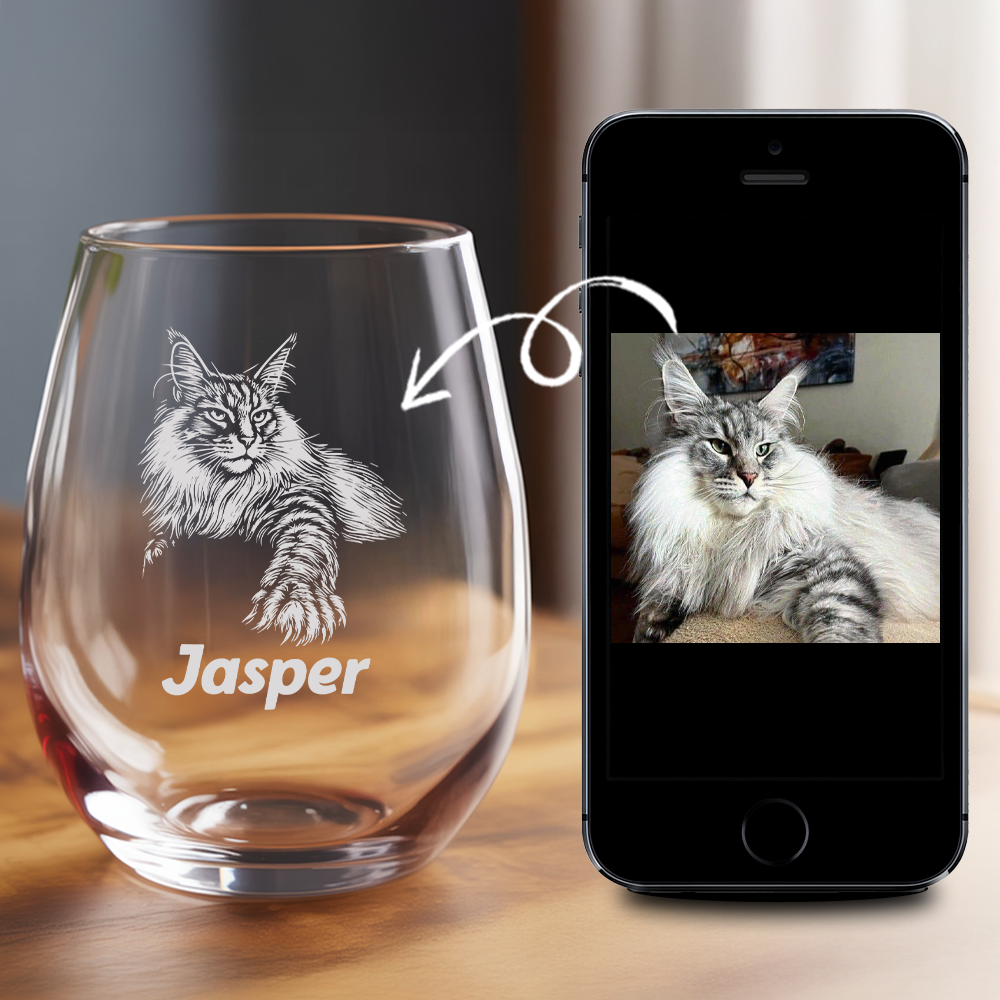 Custom Photo Cat Stemless Wine Glass | Personalized Cat Photo | Gift for Cat Owners TNNGL09