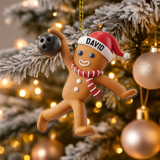Custom Name Bowling Gingerbread Acrylic Ornament Christmas Gift
