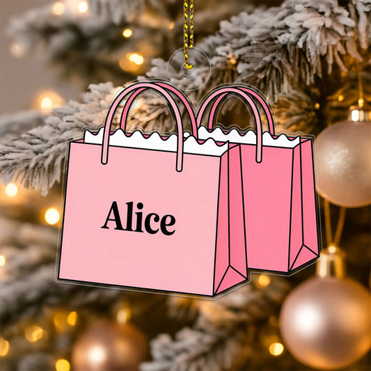 Personalized Shopping Bag Ornament, Custom Funny Christmas Ornament, Shopaholic Holiday Gift, Fashion Lover Decoration, Unique Xmas Keepsake