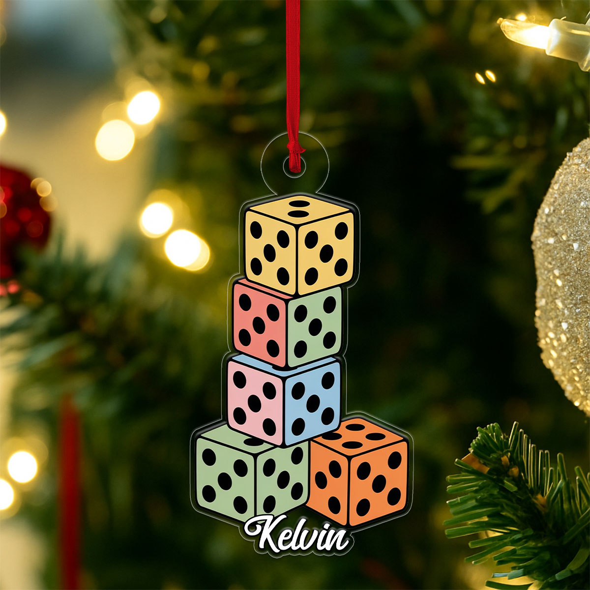 Personalized Dices Ornament, Custom Casino Christmas Ornament, Board Game Lover Gift, Holiday Gaming Decoration, Unique Xmas Keepsake