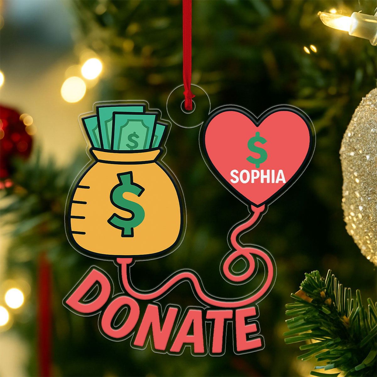 Personalized Donate Money Ornament, Custom Funny Christmas Ornament, Charity Gift Ornament, Holiday Humor Decoration, Unique Keepsake
