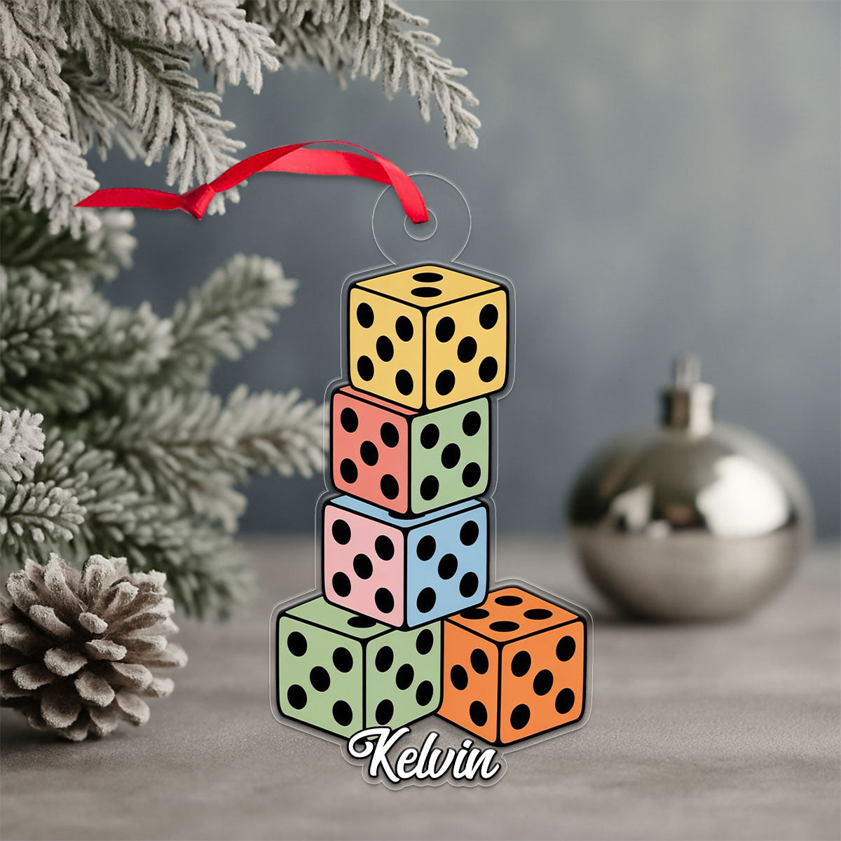 Personalized Dices Ornament, Custom Casino Christmas Ornament, Board Game Lover Gift, Holiday Gaming Decoration, Unique Xmas Keepsake