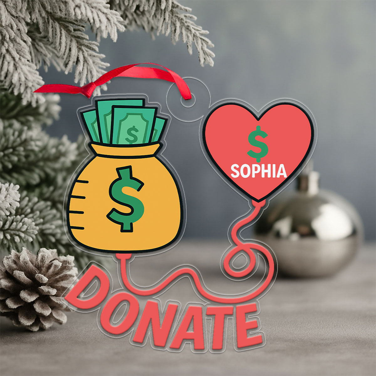 Personalized Donate Money Ornament, Custom Funny Christmas Ornament, Charity Gift Ornament, Holiday Humor Decoration, Unique Keepsake