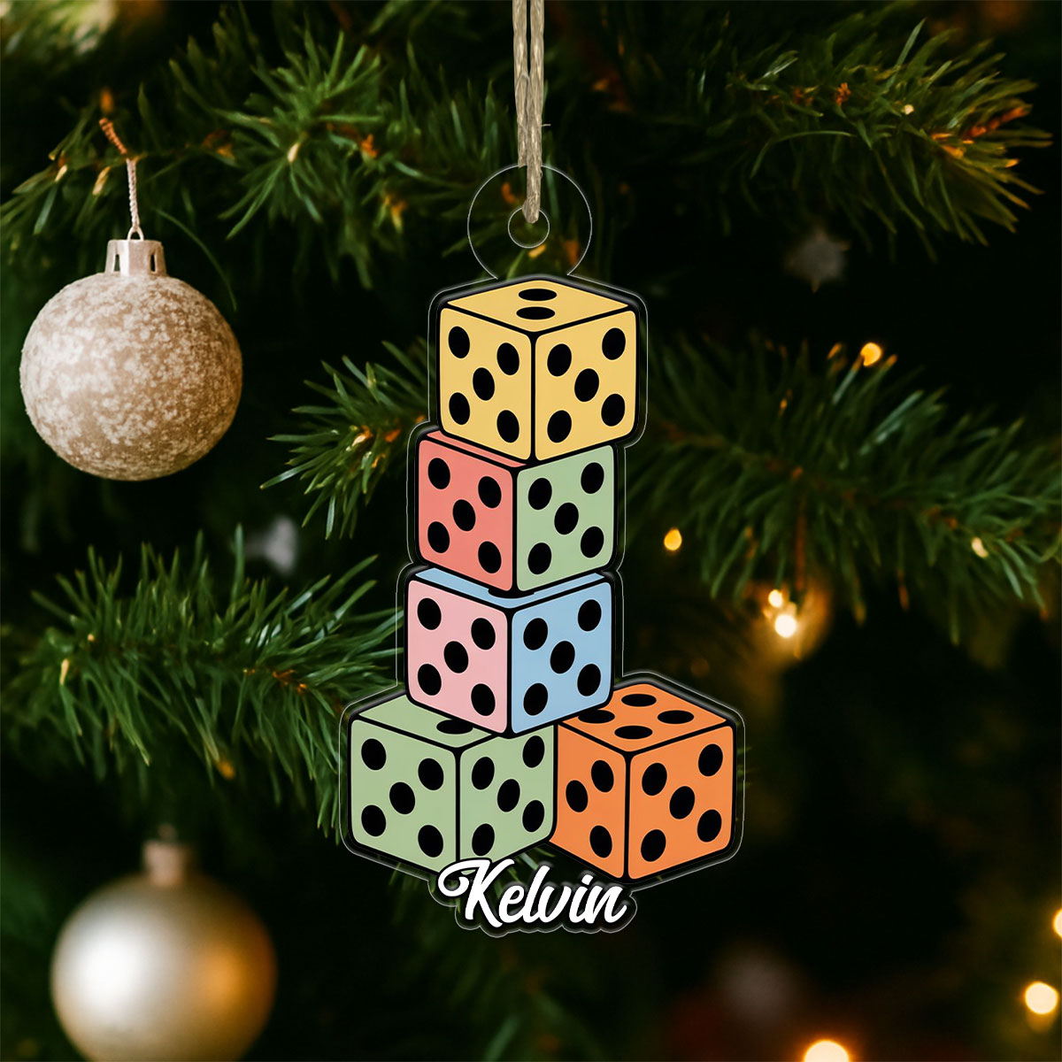 Personalized Dices Ornament, Custom Casino Christmas Ornament, Board Game Lover Gift, Holiday Gaming Decoration, Unique Xmas Keepsake