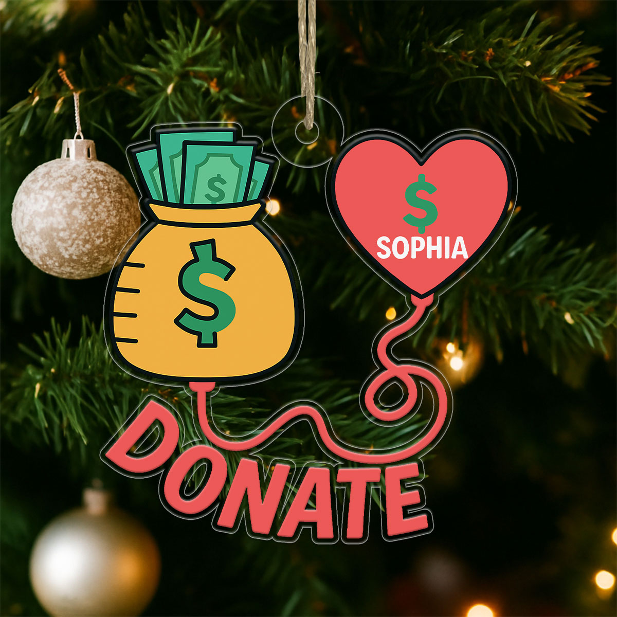 Personalized Donate Money Ornament, Custom Funny Christmas Ornament, Charity Gift Ornament, Holiday Humor Decoration, Unique Keepsake