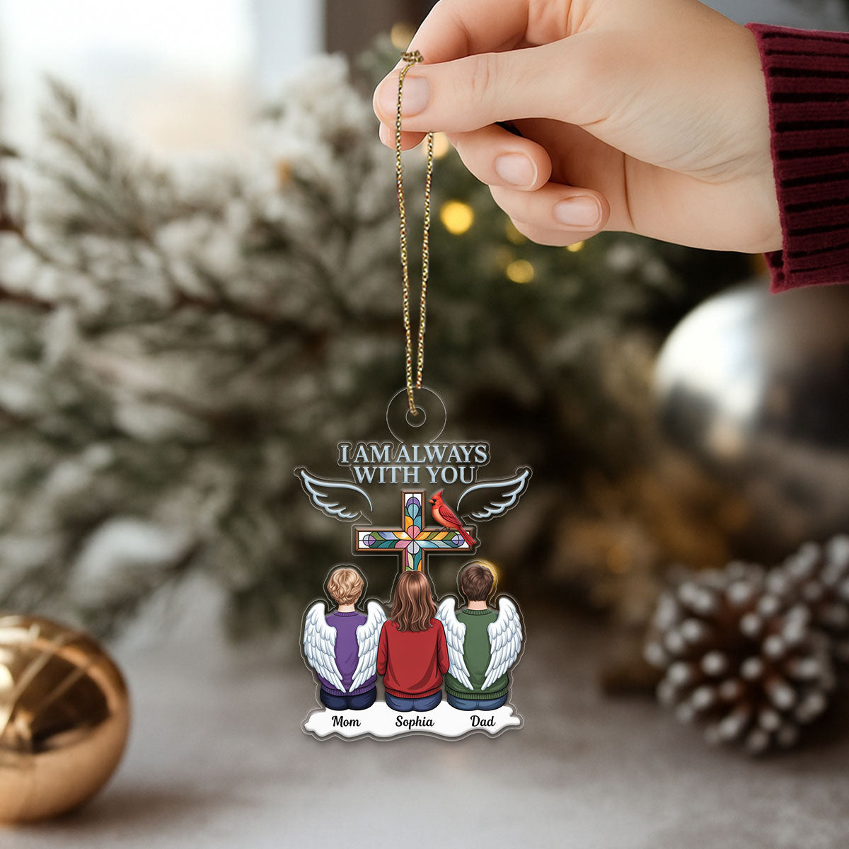 Family Memorial Cross Cardinal Acrylic Ornament Christmas Gift