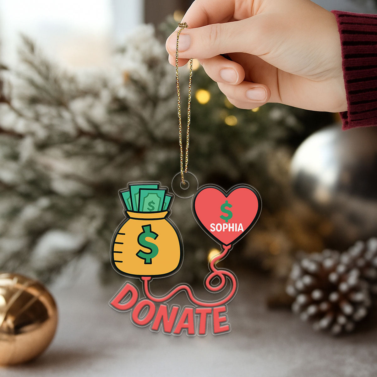 Personalized Donate Money Ornament, Custom Funny Christmas Ornament, Charity Gift Ornament, Holiday Humor Decoration, Unique Keepsake