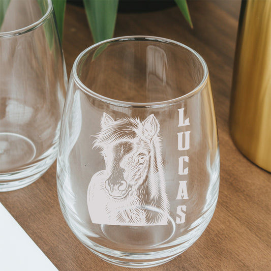 Custom Photo Horse Stemless Wine Glass | Personalized Pet Photo Stemless Wine Glass | Gift For Pet Owners TNNGL52