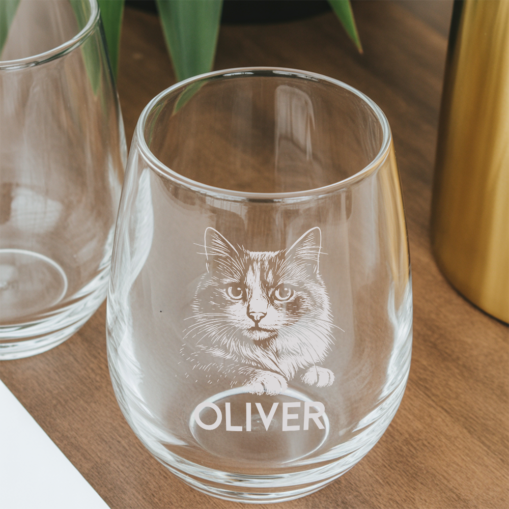 Custom Photo Cat Stemless Wine Glass | Cat Photo Stemless Wine Glass | Cat Lover Gift TNNGL10