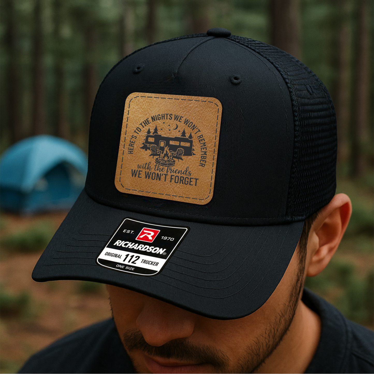 Custom Trucker Hat – “Here’s to the Nights We Won’t Remember” Campfire Design VHA163