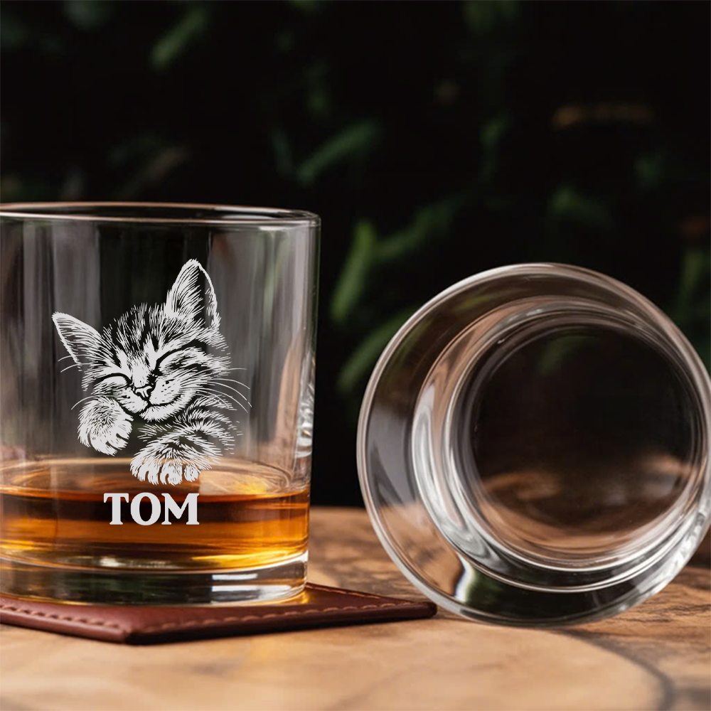 Custom Pet Portrait Whiskey Glass, Engraved Cat Portrait Gift, Pet Photo on Glass, Gift For Cat Lover TNNGL44