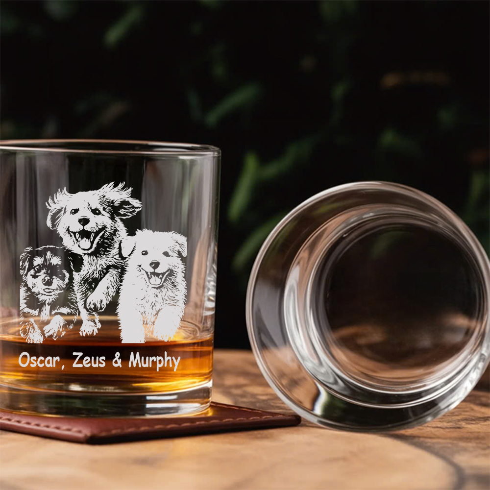 Custom Pet Portrait Whiskey Glass, Engraved Dog Portrait Gift, Pet Photo on Glass, Gift For Dog Lover TNNGL39