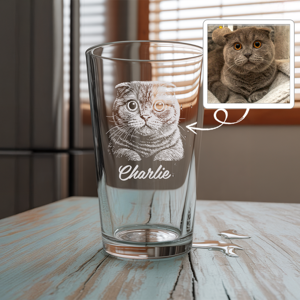 Custom Photo Cat Beer Glasses | Custom Pint Glass with Your Cat's Photo | Personalized Gift for Pet Owners TNNGL23