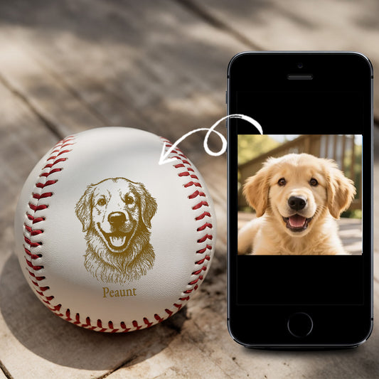 Custom Dog Photo Baseball Gift, Engraved Pet Portrait Photo Baseball Ball, Dog Memorial Keepsake TNBA034
