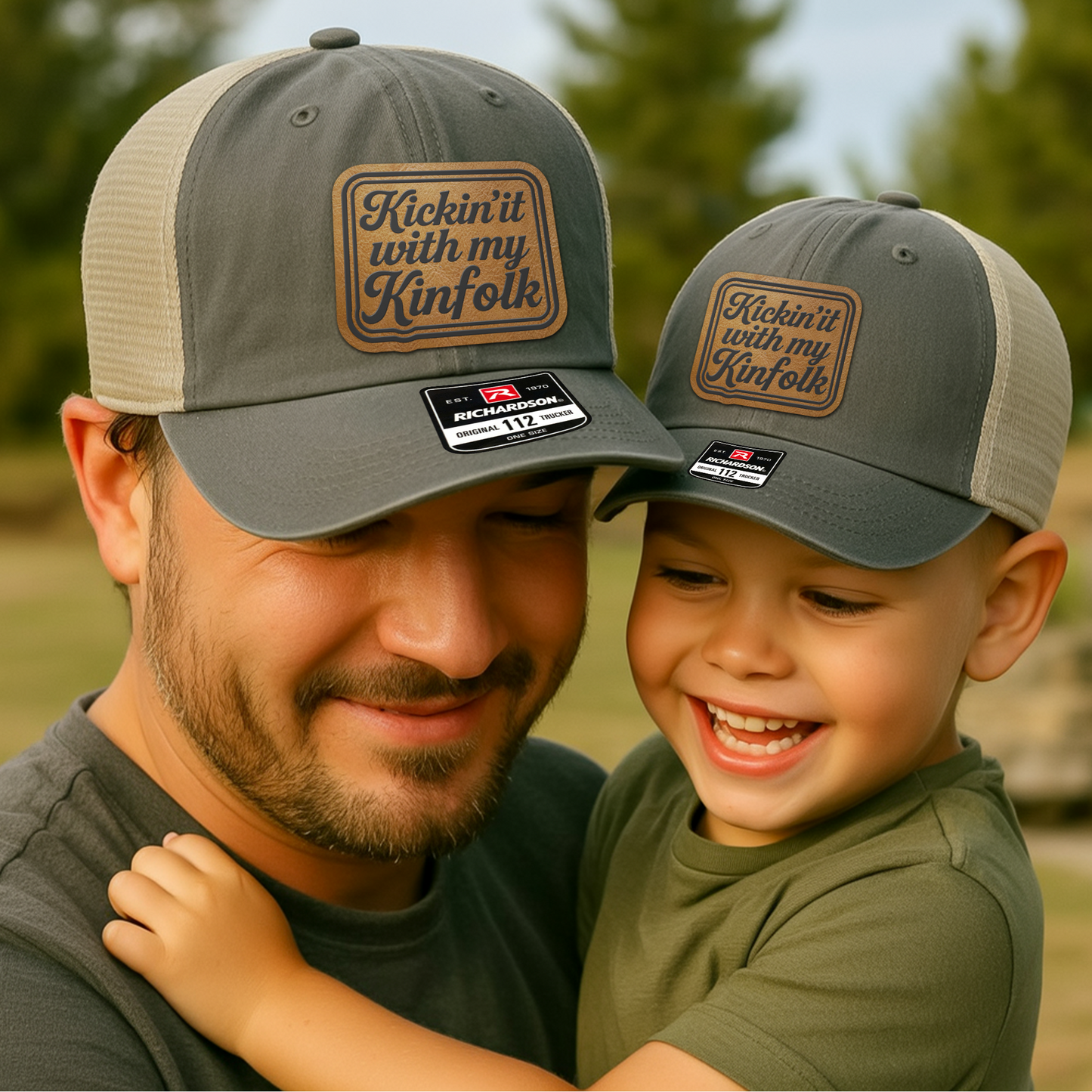 Family Trucker Hat – “Kickin’ It With My Kinfolk” Retro Patch Cap for Reunions & Everyday Wear VHA163