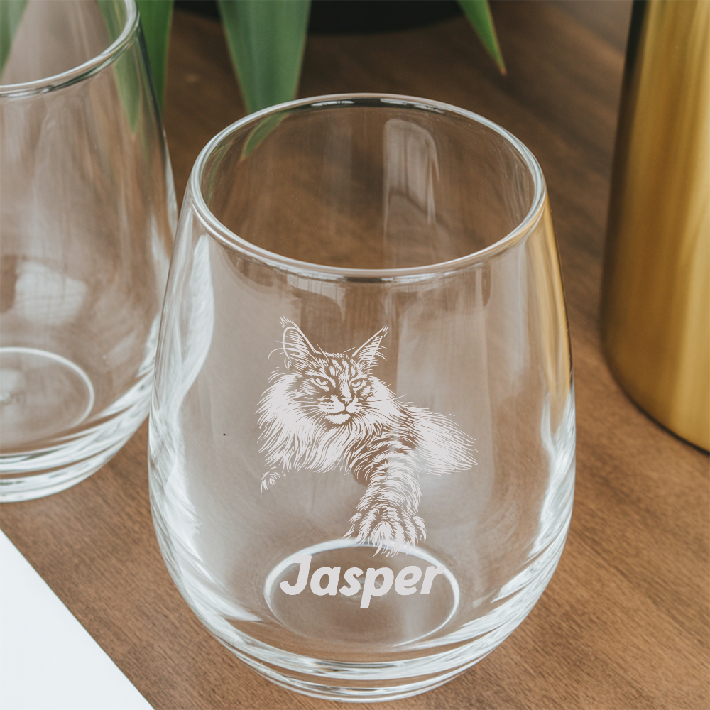 Custom Photo Cat Stemless Wine Glass | Personalized Cat Photo | Gift for Cat Owners TNNGL09