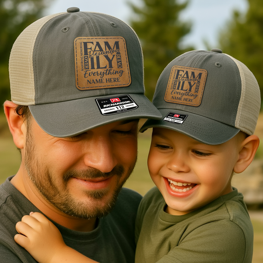 Custom Family Trucker Hat – “Family Over Everything” Personalized Reunion Cap with Custom Name Patch VHA163