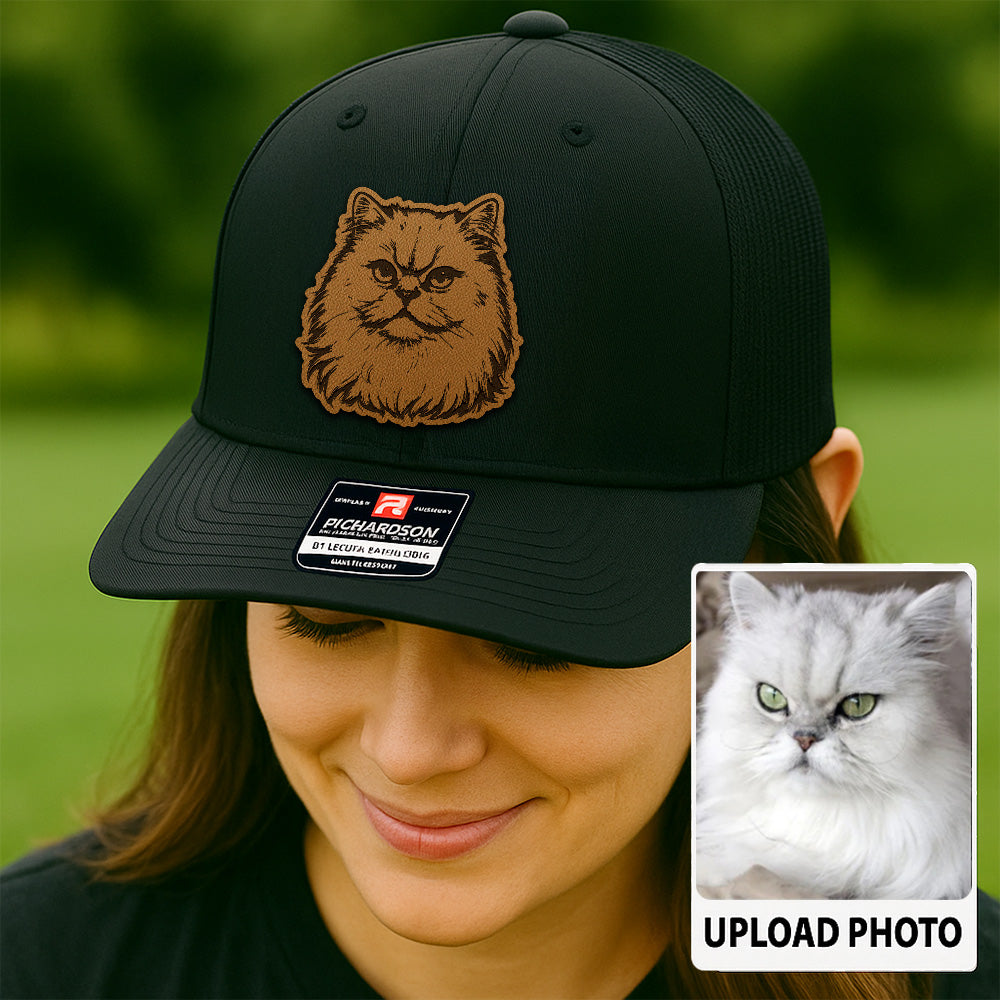 Custom Cat Photo Trucker Hat | Personalized Cat Photo Leather Patch Hat | Gift For Cat Lover TNGANSP031