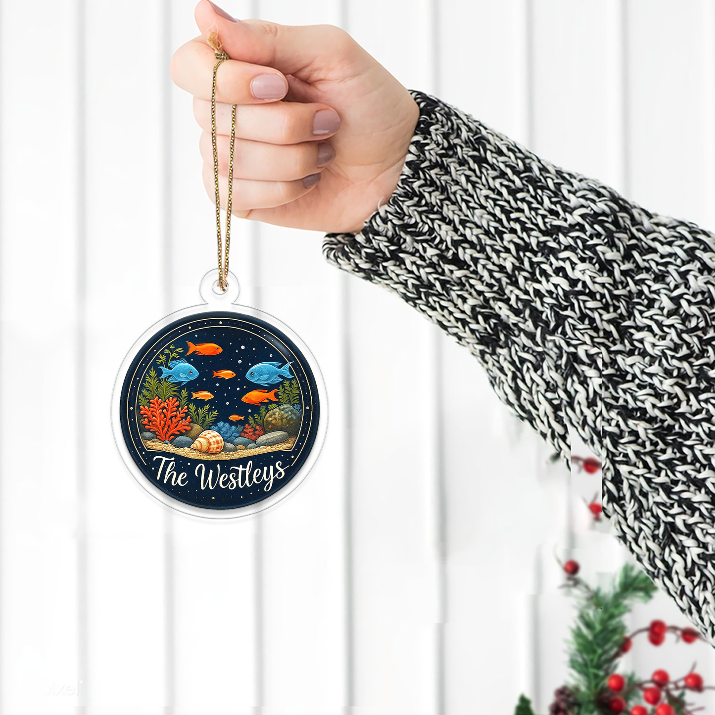 Personalized Dark Ocean Christmas Ornament, Personalized Under the Sea Ocean Ornaments, Holiday Gift, Marine Gift