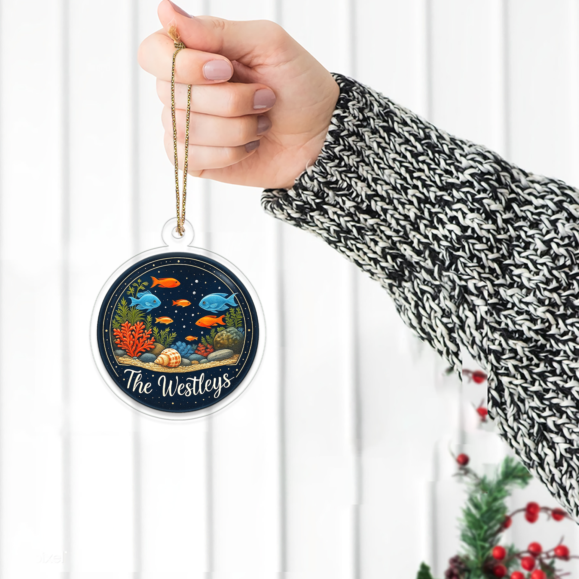 Personalized Dark Ocean Christmas Ornament, Personalized Under the Sea Ocean Ornaments, Holiday Gift, Marine Gift