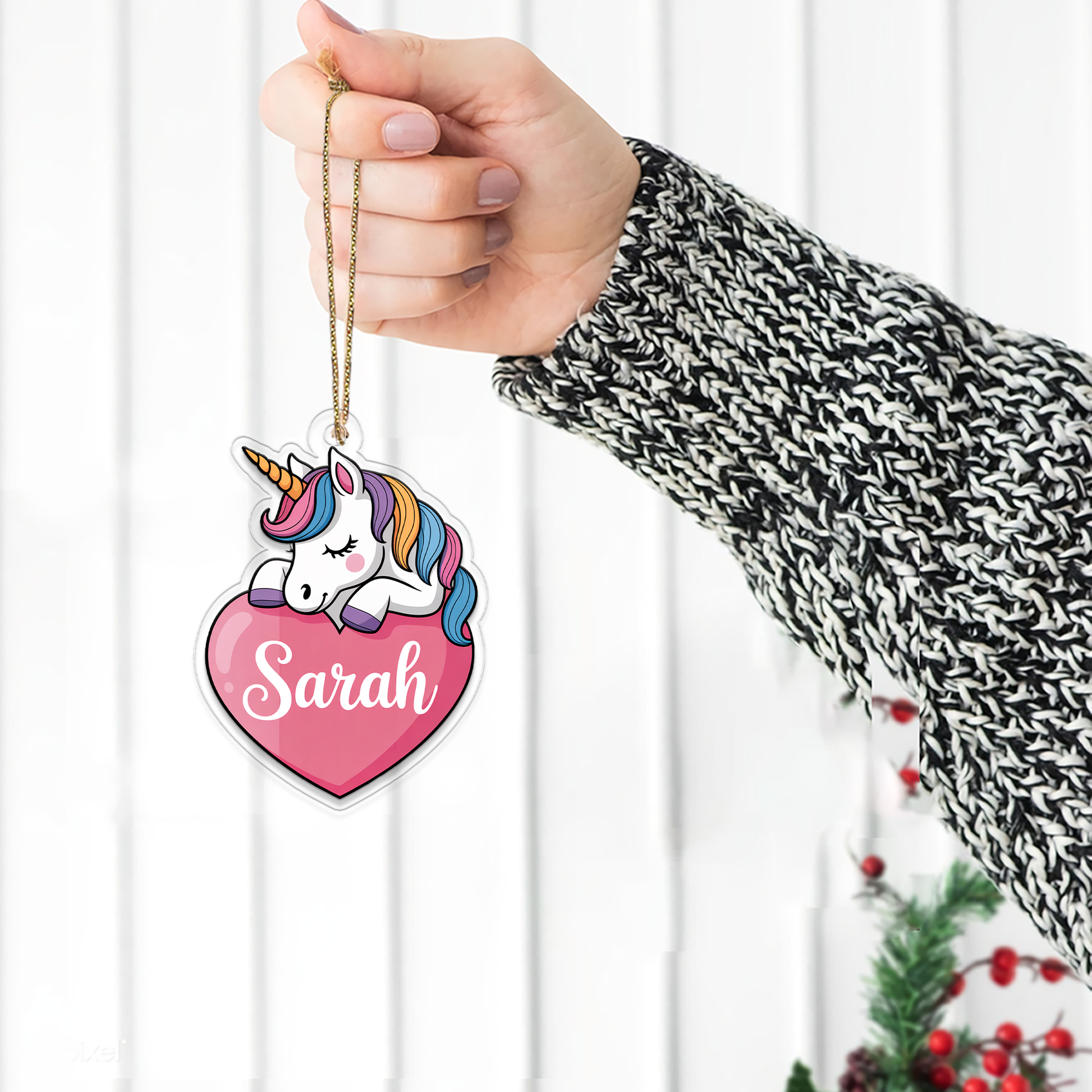 Personalized Cute Unicorn In Heart Ornament, Little Princess Ornament Gift For Girls, Christmas Decor, Unicorn Lover Gift
