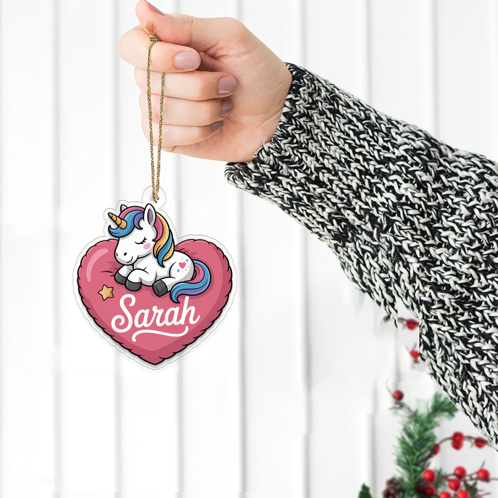 Personalized Cute Unicorn With Heart Ornament, Little Princess Ornament Gift For Girls, Christmas Decor, Unicorn Lover Gift