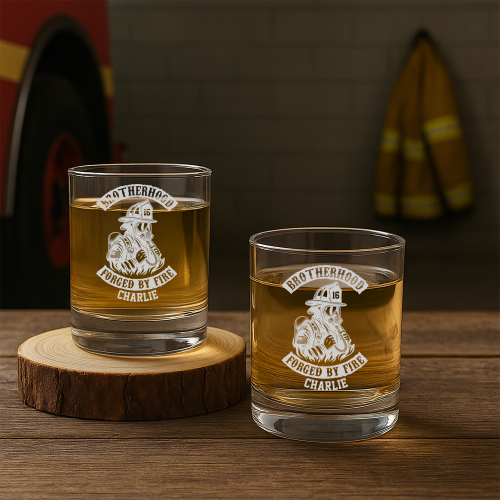 Personalized Decanter Set Brotherhood Forged By Fire, Gift For Fireman Decanter With Whiskey Glasses Set, First Responder Gift TNN023