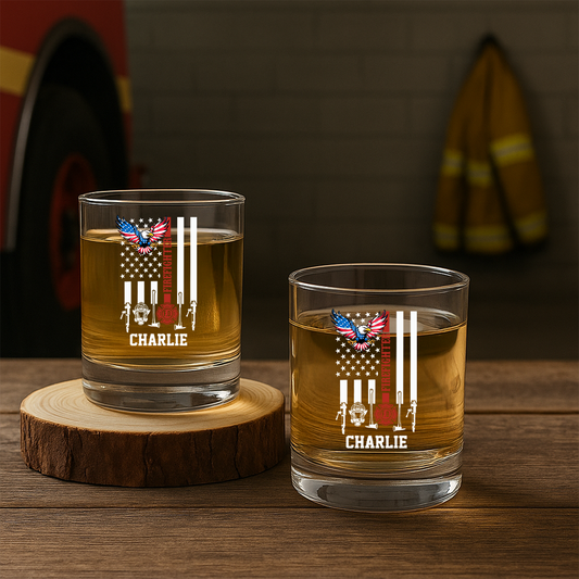 Personalized The Thin Red Line American Eagle Firefighter Decanter Set, Gift For Fireman, First Responder Gift TNN039